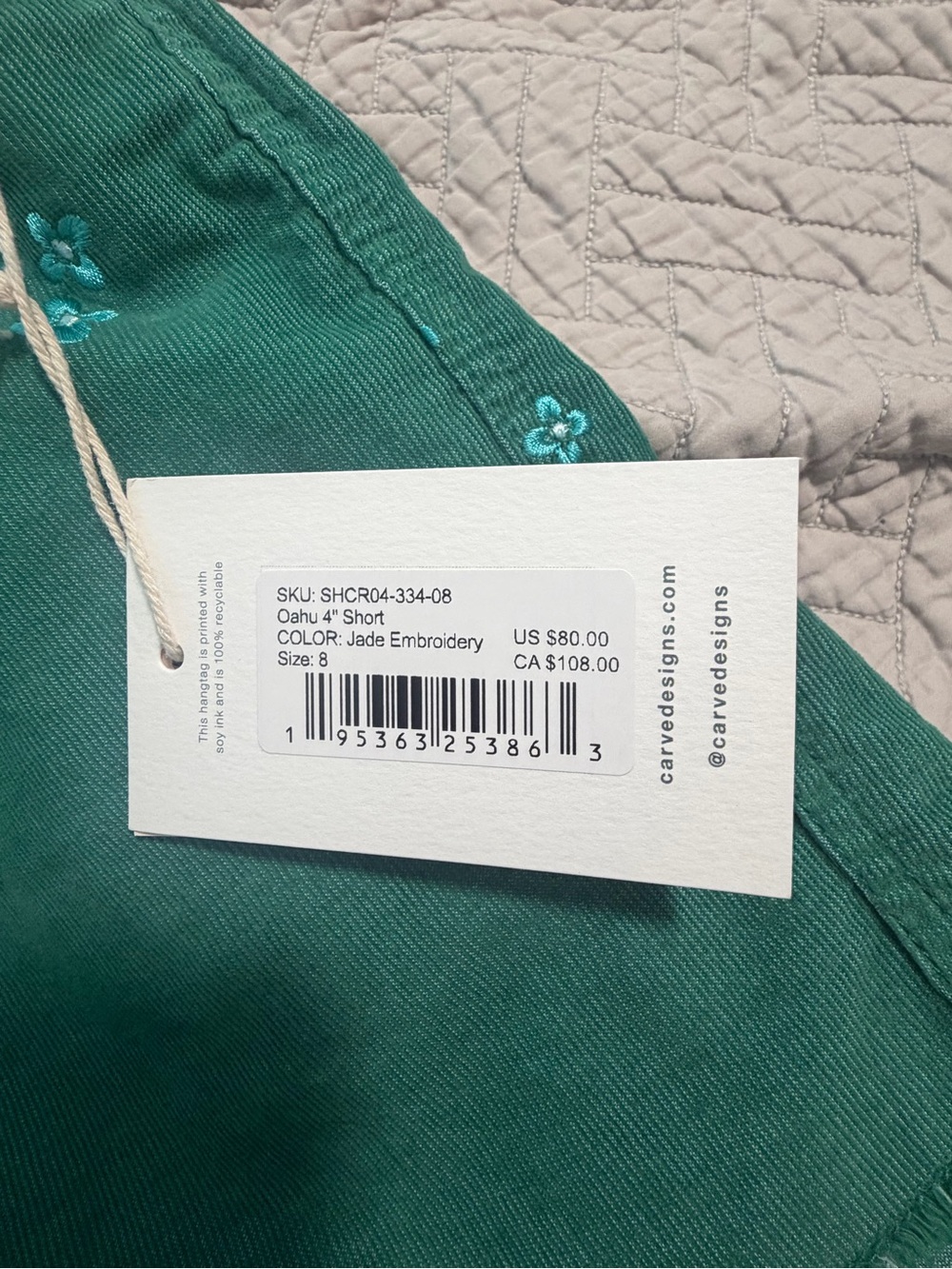 Carve Designs Oahu 4" Jade Embroidered Shorts - Picture 3 of 4